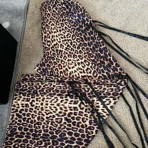 Leopard Print Wide-Leg Drawstring Pants - Women